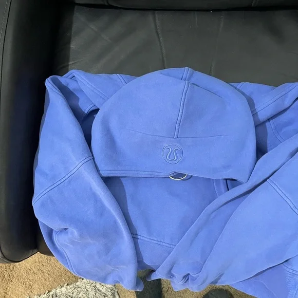 Lululemon scuba BEAUTIFUL Blue Half-Zip Cropped Hoodie XL XXL soft, thumb holes - Picture 6 of 14